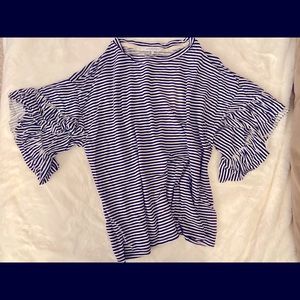 Stitches and Stripes ruffle striped top